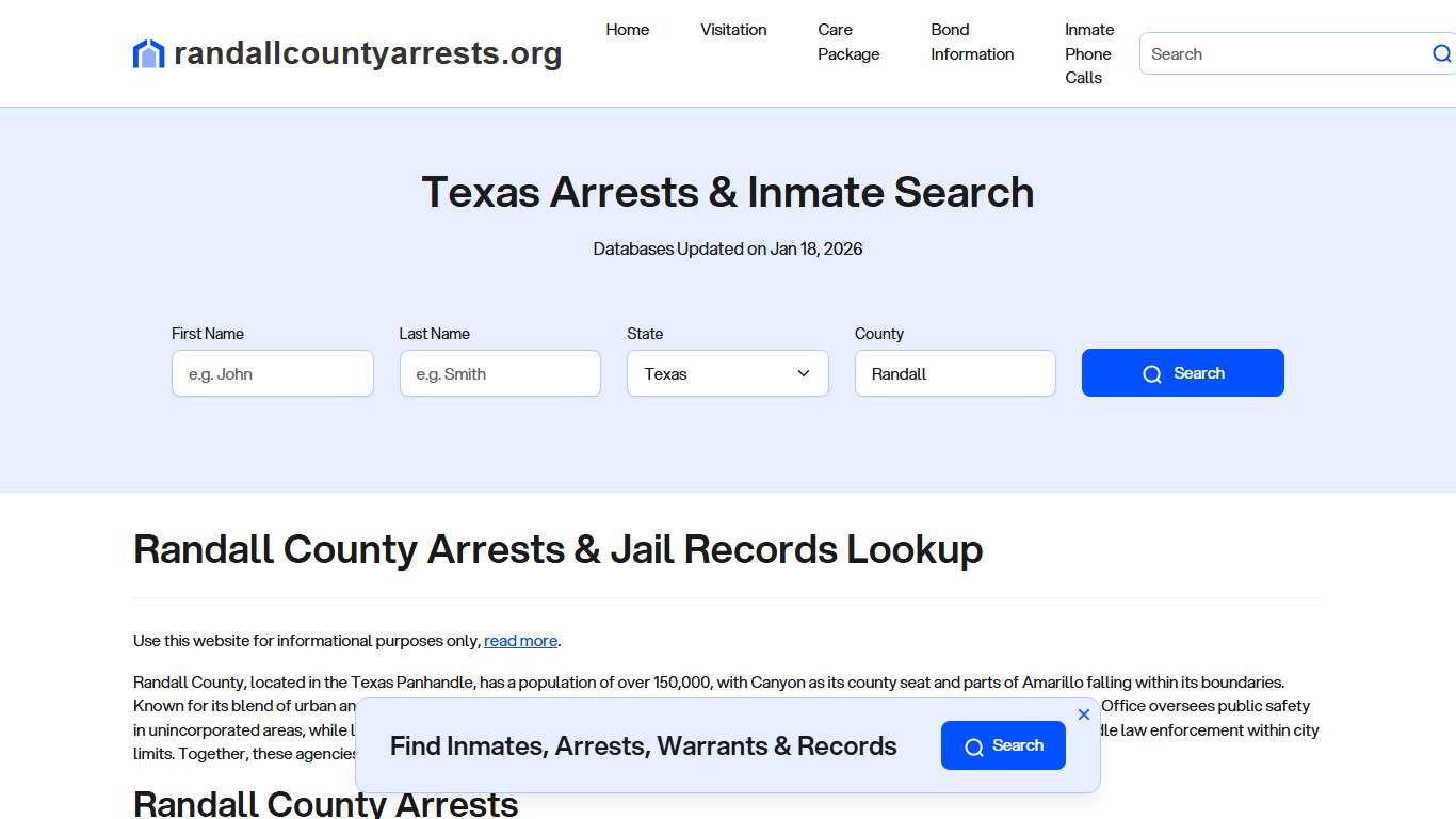 Randall County, TX Arrests, Warrants, Police Records Search